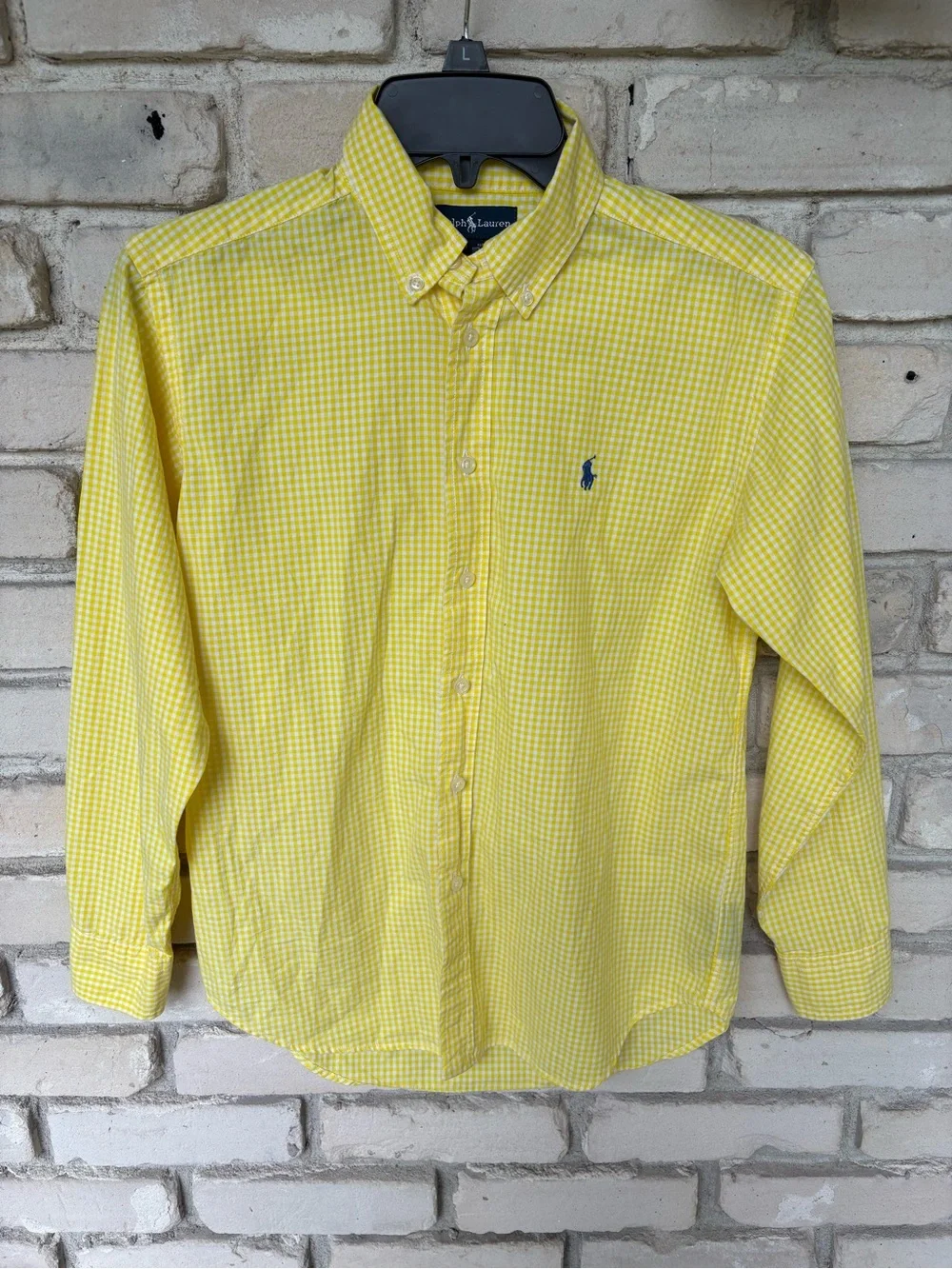 Ralph Lauren Yellow Gingham boys Button-Down Shirt with Navy Pony